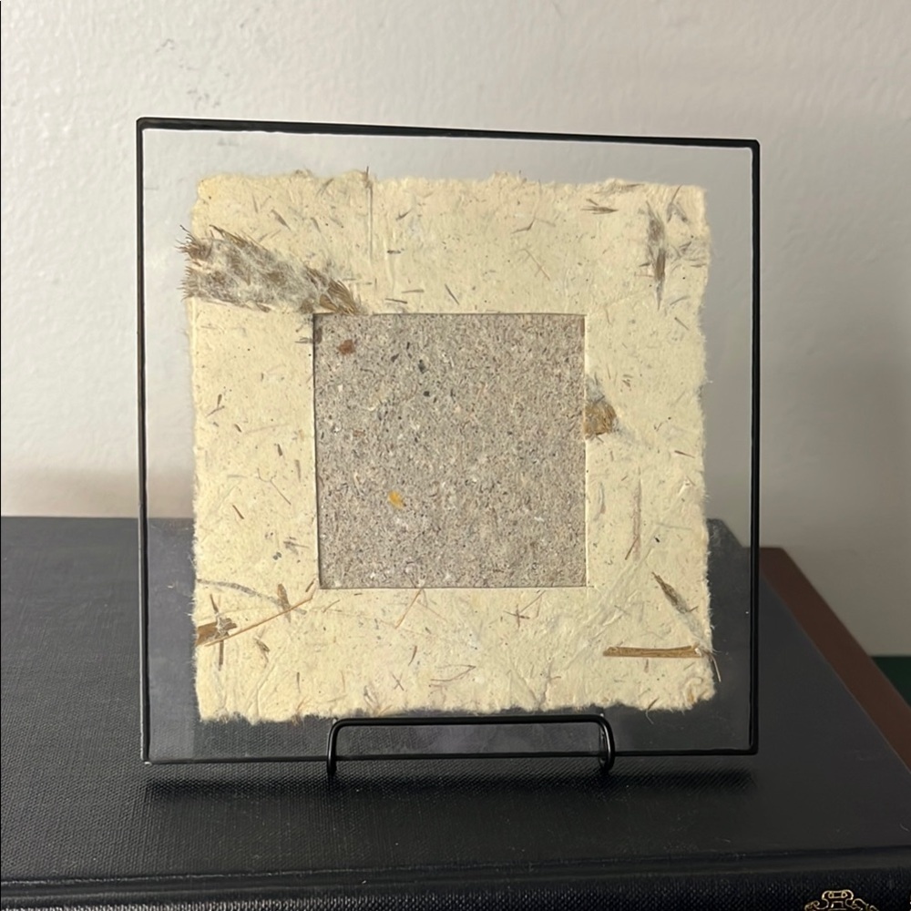 Handmade Natural fiber Paper Table‎ Top Photo Frame Glass & Black Metal Border